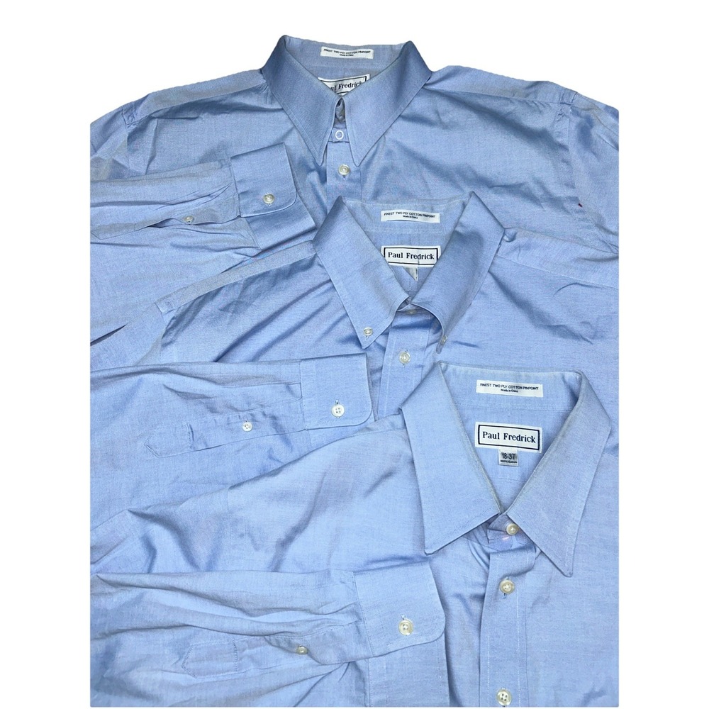LOT OF 3 Paul Frederick Finest Wonky Cotton Pinpoint Button Down Blue Mens 18-37
